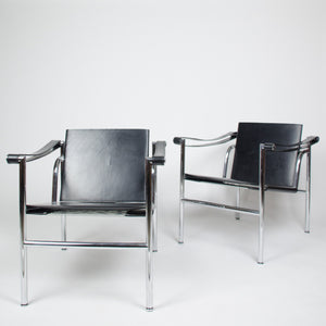 SOLD Authentic Le Corbusier For Cassina LC1 Basculant Lounge Chairs Pair Marked