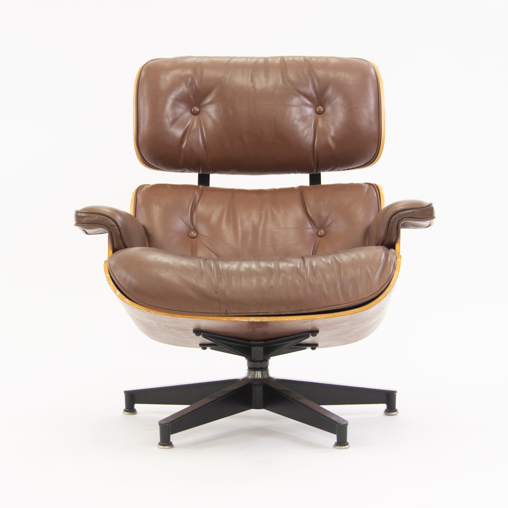 SOLD 1990's Herman Miller Eames Lounge Chair & Ottoman Cherry 670 671 Brown Leather