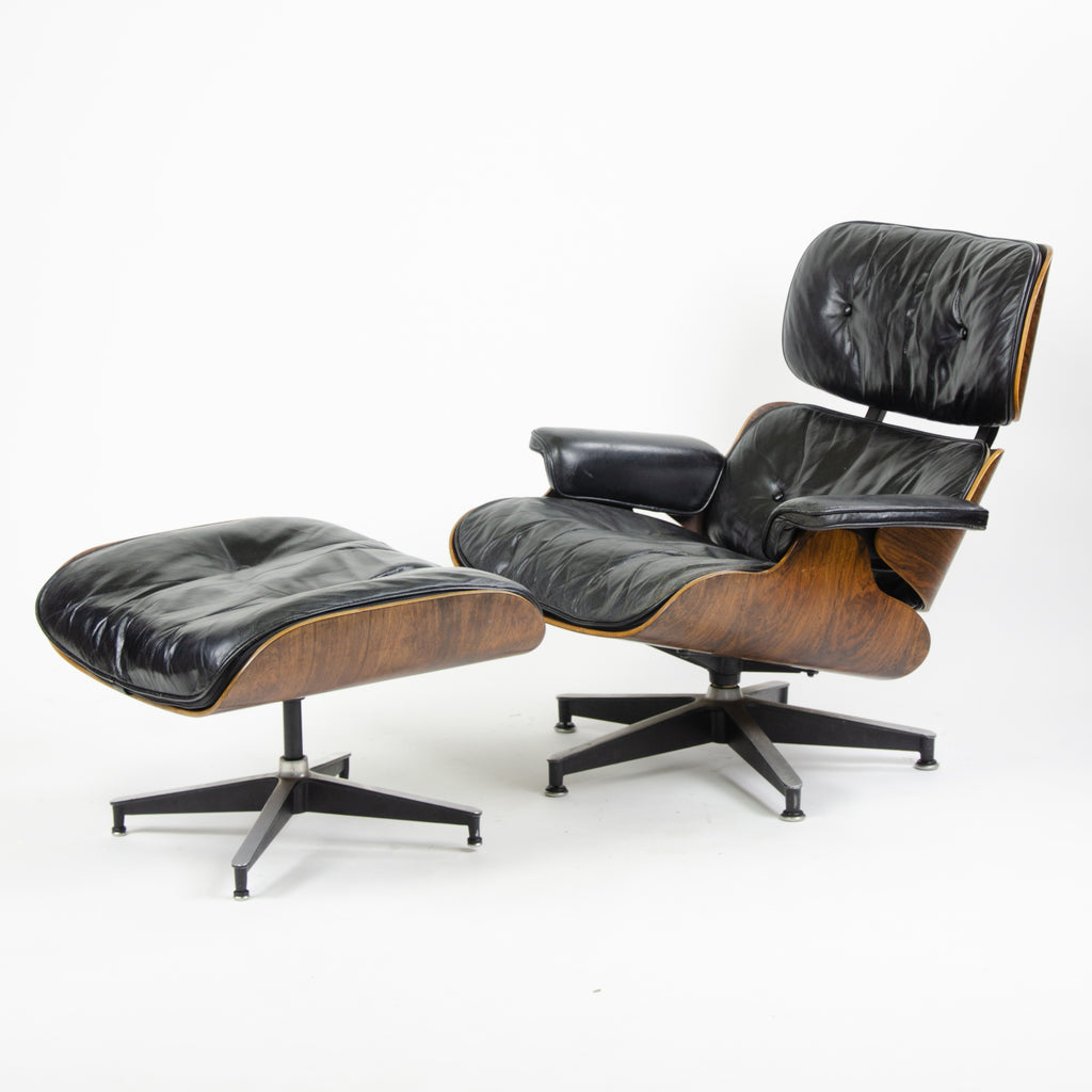 SOLD 1960's Herman Miller Eames Lounge Chair & Ottoman Rosewood 670 671 Black Leather