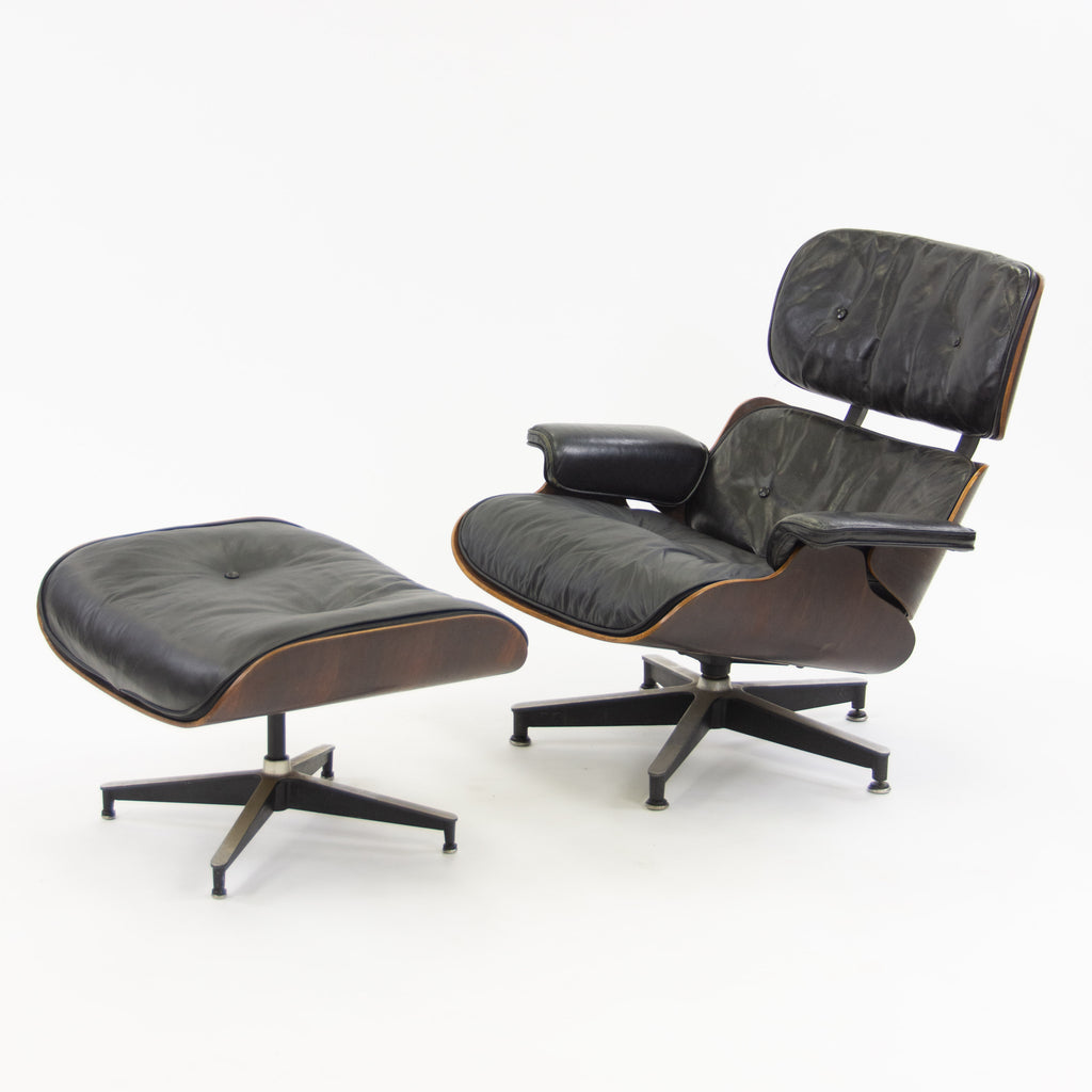 SOLD 1950's Herman Miller Eames Lounge Chair & Ottoman Rosewood 670 671 Black Leather