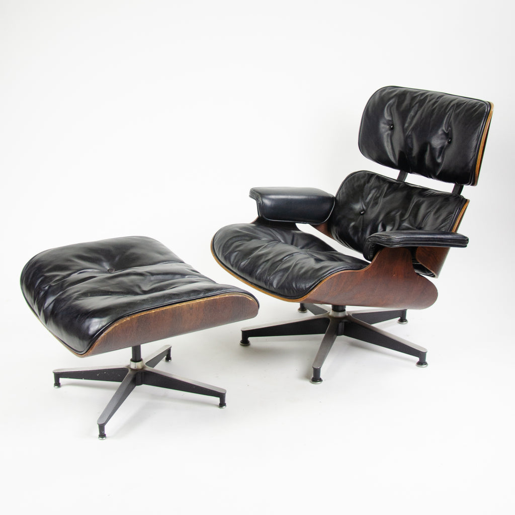 SOLD 1960's Herman Miller Eames Lounge Chair & Ottoman Rosewood 670 671 Black Leather