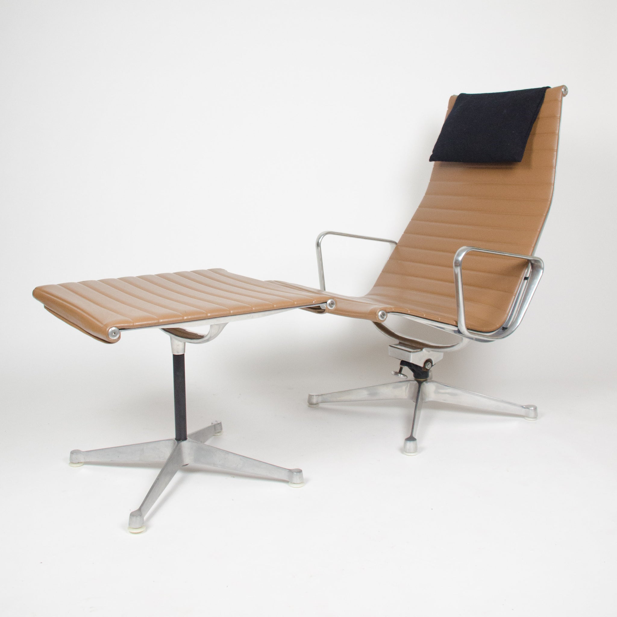 SOLD Eames Herman Miller Aluminum Group Lounge Chair with Ottoman Tan