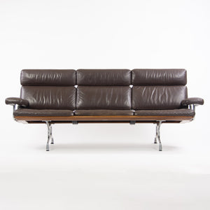 SOLD 1980s Vintage Eames Herman Miller Three Seater Sofa Walnut and Brown Leather #1