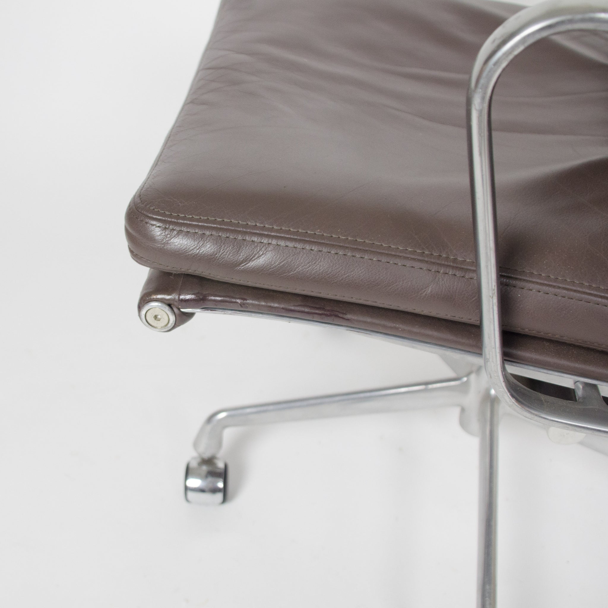 SOLD Eames Herman Miller Soft Pad Aluminum Group Chair Brown Leather Mint 3x