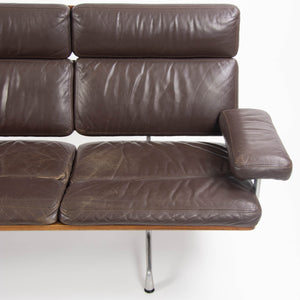 SOLD 1980s Vintage Eames Herman Miller Three Seater Sofa Walnut and Brown Leather #1