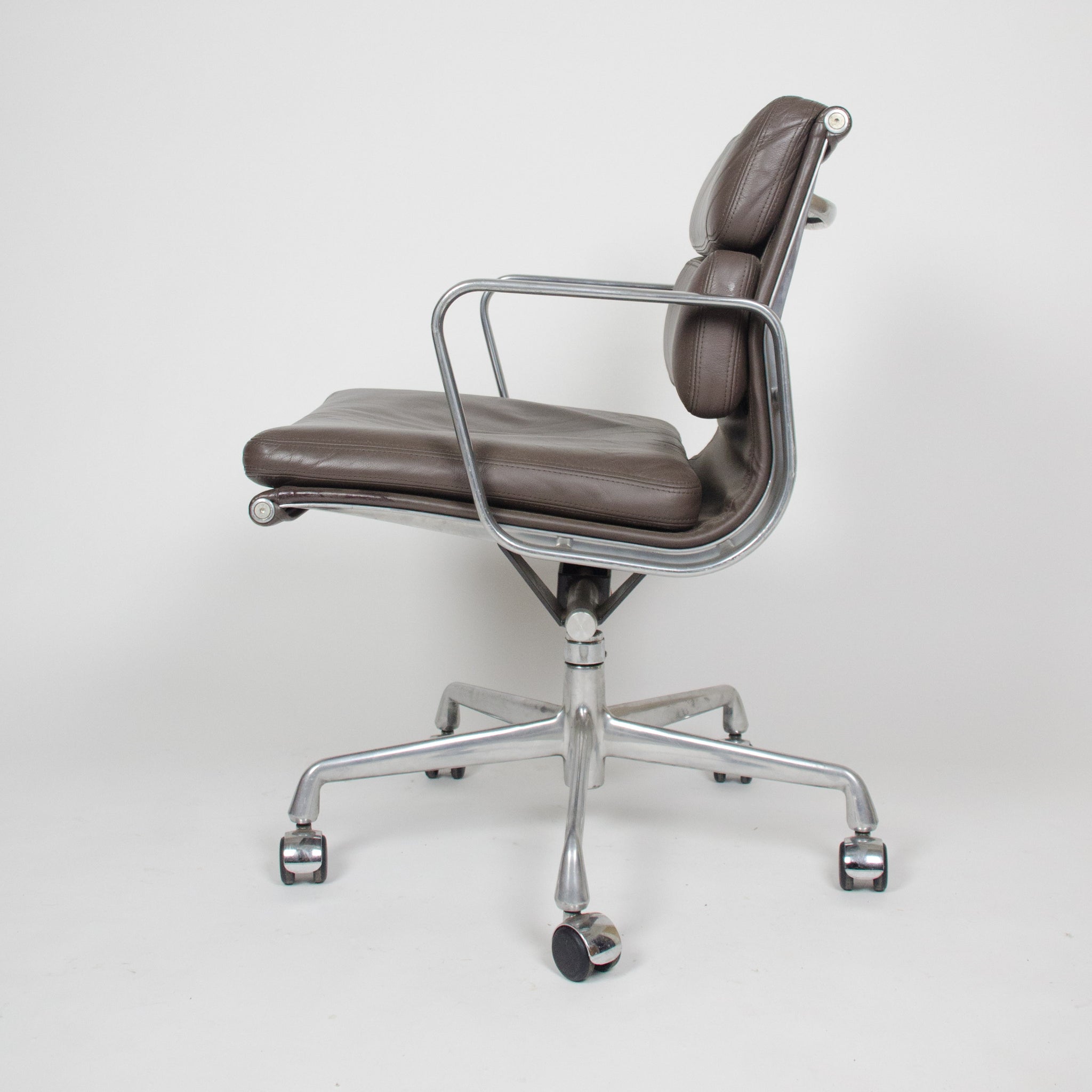 SOLD Eames Herman Miller Soft Pad Aluminum Group Chair Brown Leather Mint 3x