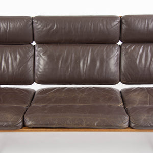 SOLD 1980s Vintage Eames Herman Miller Three Seater Sofa Walnut and Brown Leather #1