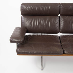 SOLD 1980s Vintage Eames Herman Miller Three Seater Sofa Walnut and Brown Leather #1