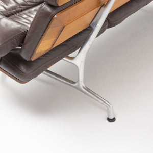 1980s Vintage Eames Herman Miller Three Seater Sofa Walnut and Brown Leather #2