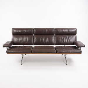 1980s Vintage Eames Herman Miller Three Seater Sofa Walnut and Brown Leather #2