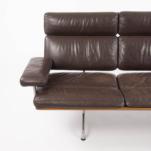 1980s Vintage Eames Herman Miller Three Seater Sofa Walnut and Brown Leather #2