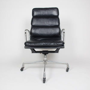 SOLD Black Leather Vintage Eames Herman Miller High Back Soft Pad Aluminum Group Chair 1970's