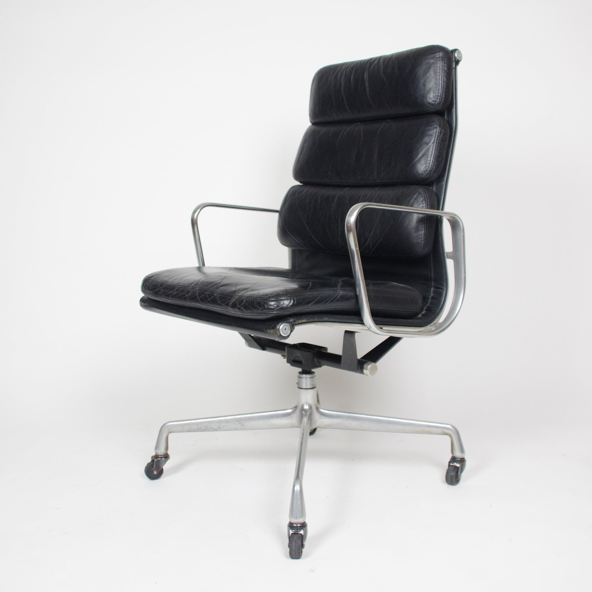 SOLD Black Leather Vintage Eames Herman Miller High Back Soft Pad Aluminum Group Chair 1970's