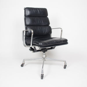 SOLD Black Leather Vintage Eames Herman Miller High Back Soft Pad Aluminum Group Chair 1970's
