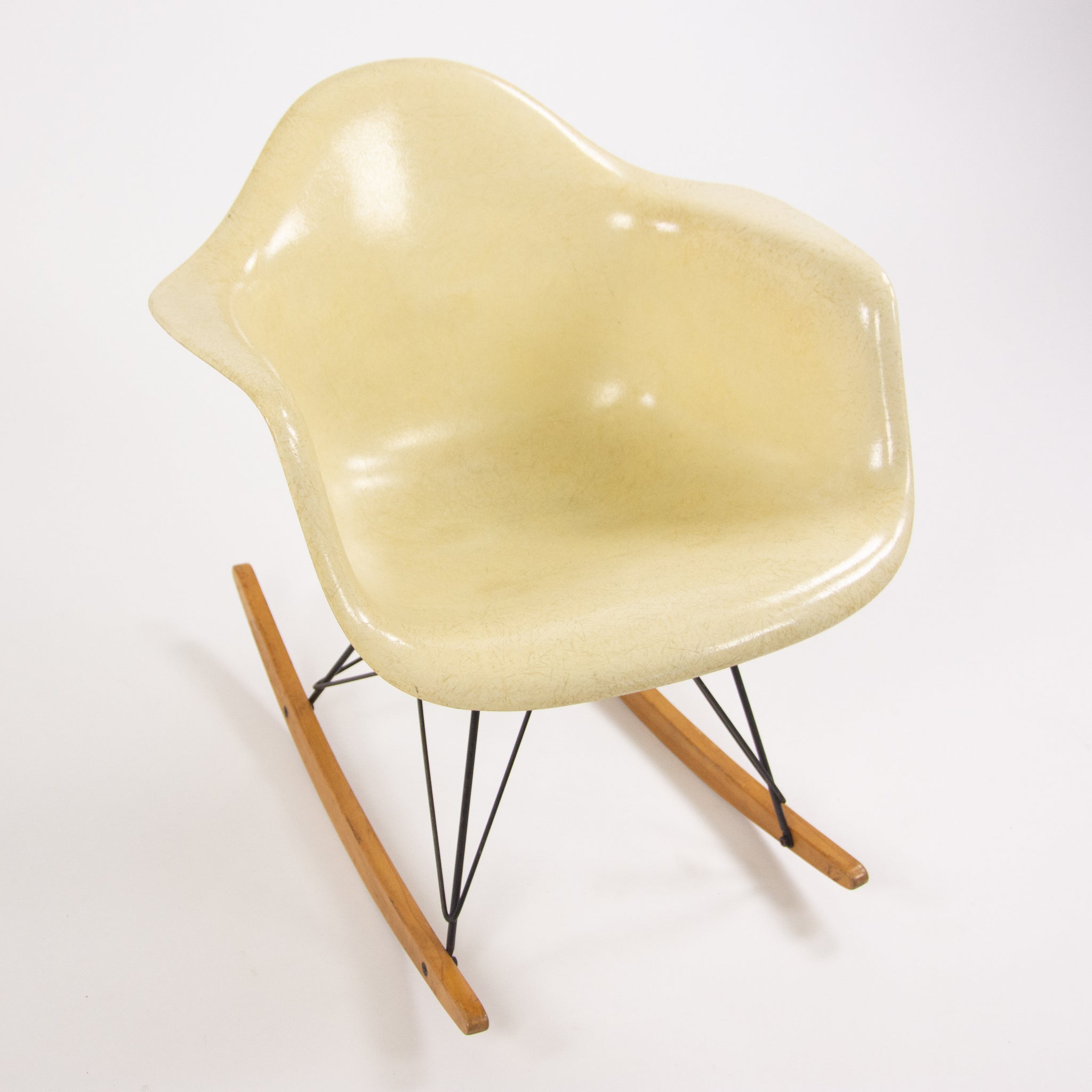SOLD 1950's Eames Herman Miller RAR Armshell Fiberglass Parchment Rocking Chair