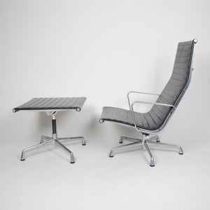 SOLD Eames Herman Miller High Back Aluminum Lounge Chair with Ottoman Black Leather