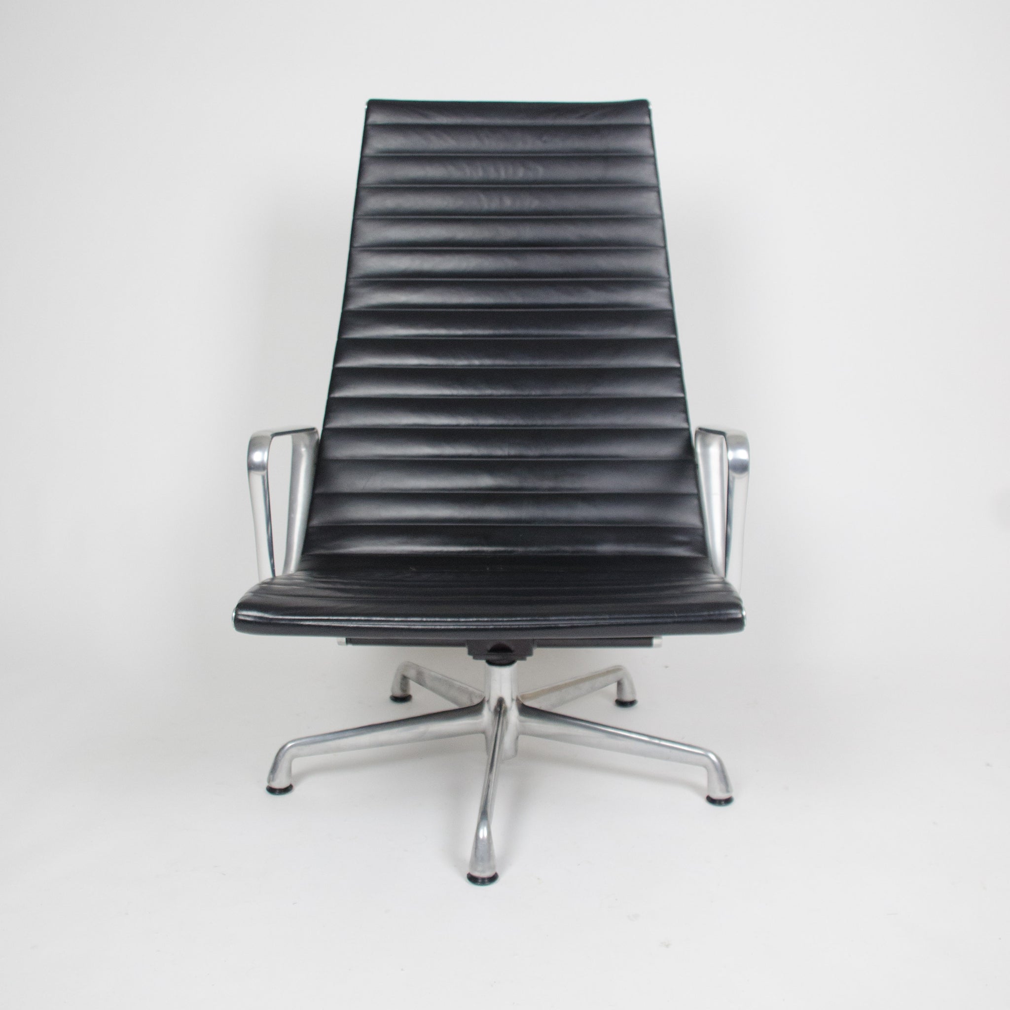 SOLD Eames Herman Miller High Back Aluminum Lounge Chair with Ottoman Black Leather