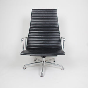 SOLD Eames Herman Miller High Back Aluminum Lounge Chair with Ottoman Black Leather