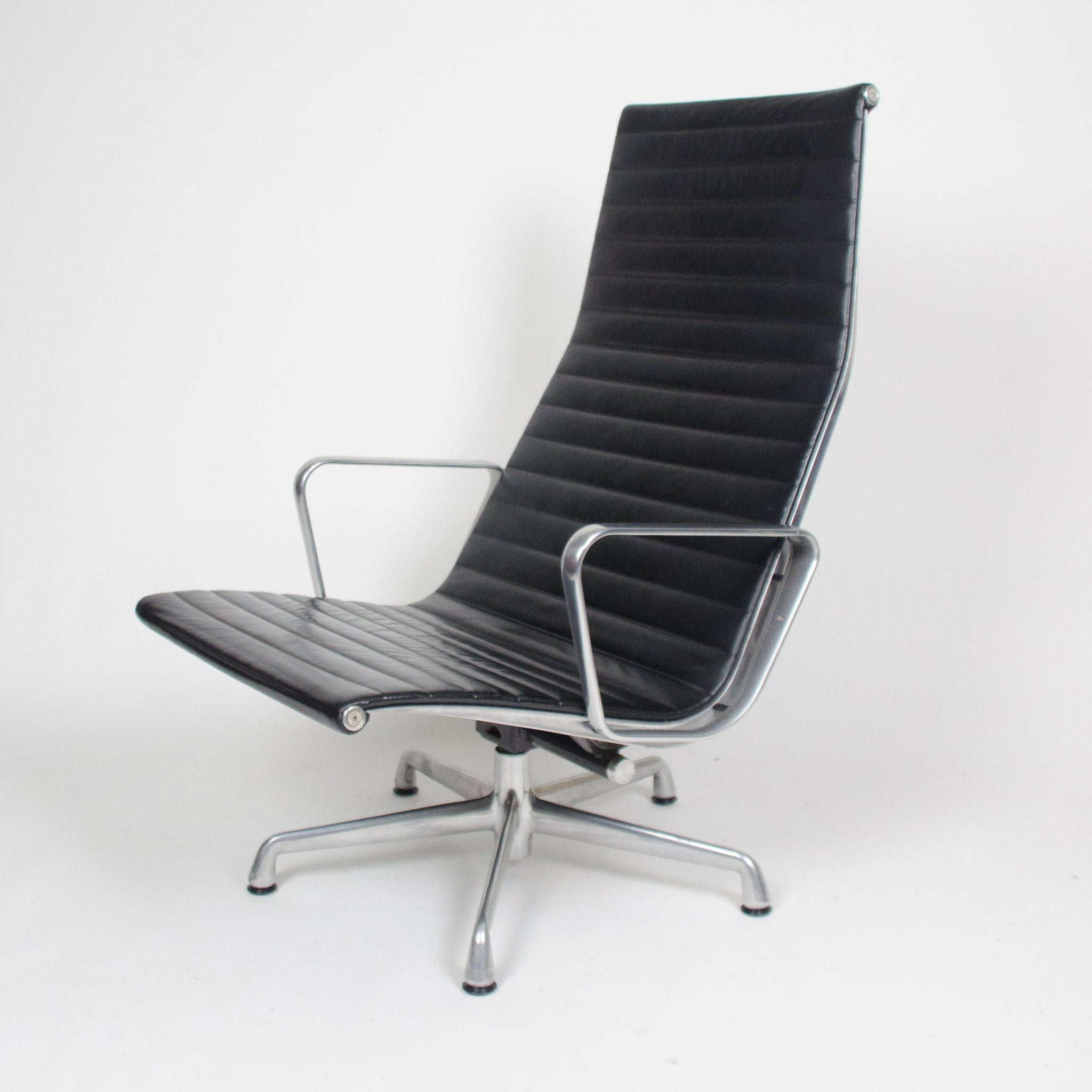 SOLD Eames Herman Miller High Back Aluminum Lounge Chair with Ottoman Black Leather