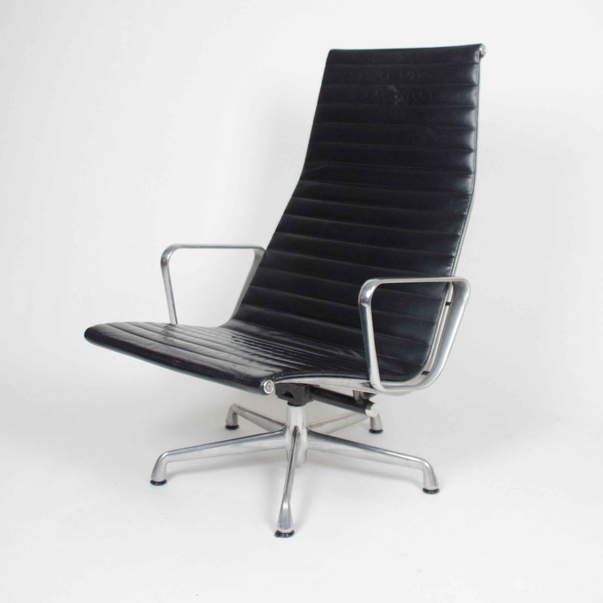 SOLD Eames Herman Miller High Back Aluminum Group Lounge Chair Black Leather