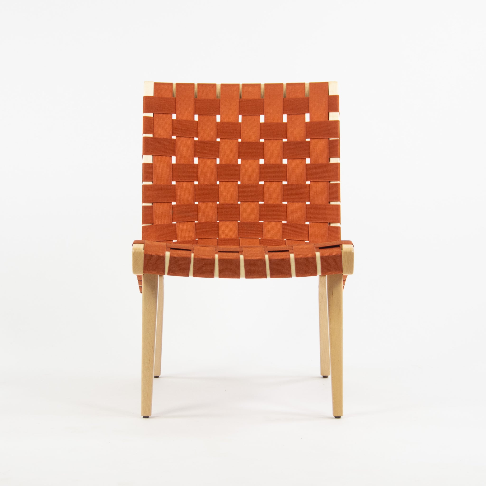SOLD Knoll Studio 2019 Jens Risom Lounge Chair Maple w/ Orange Webbing