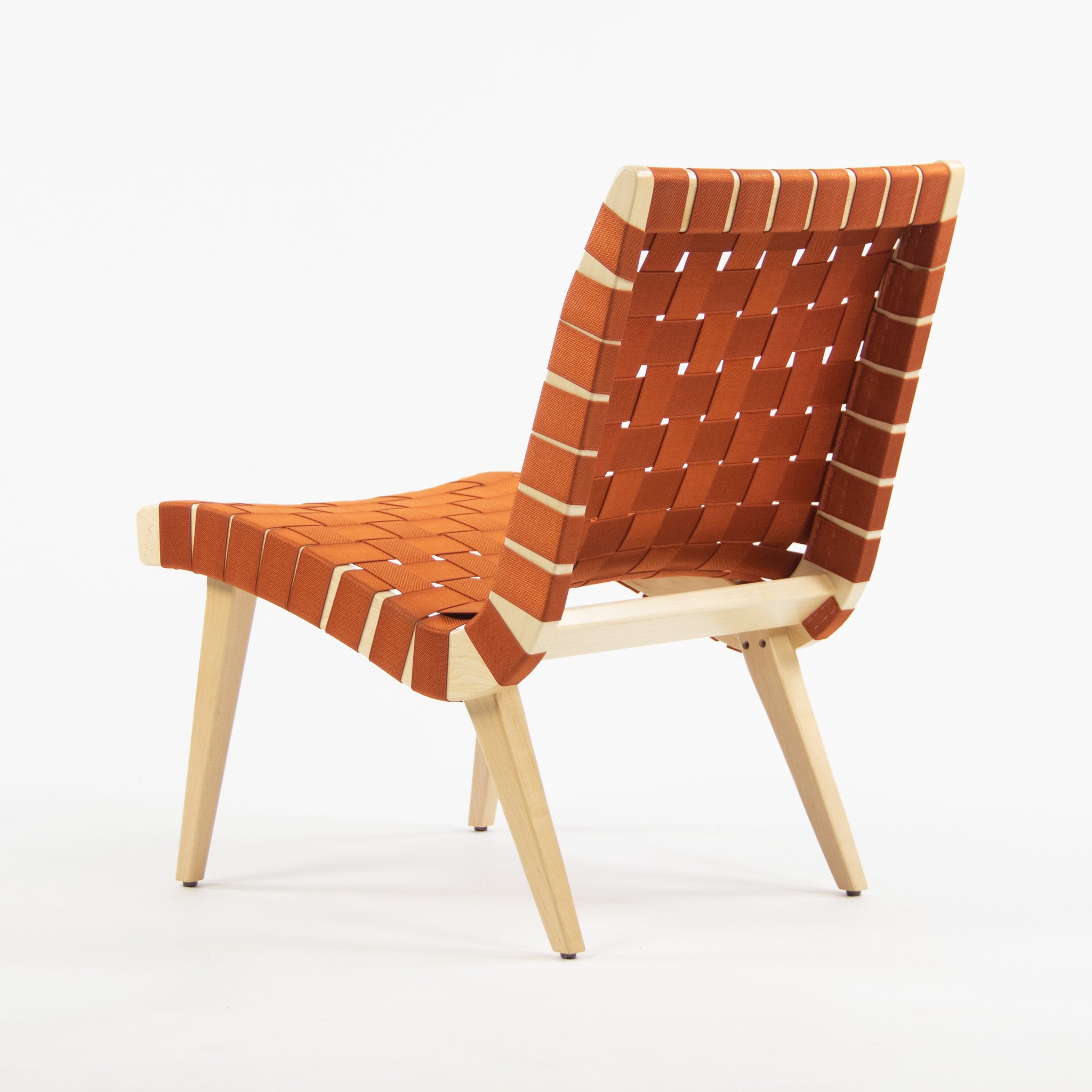 SOLD Knoll Studio 2019 Jens Risom Lounge Chair Maple w/ Orange Webbing