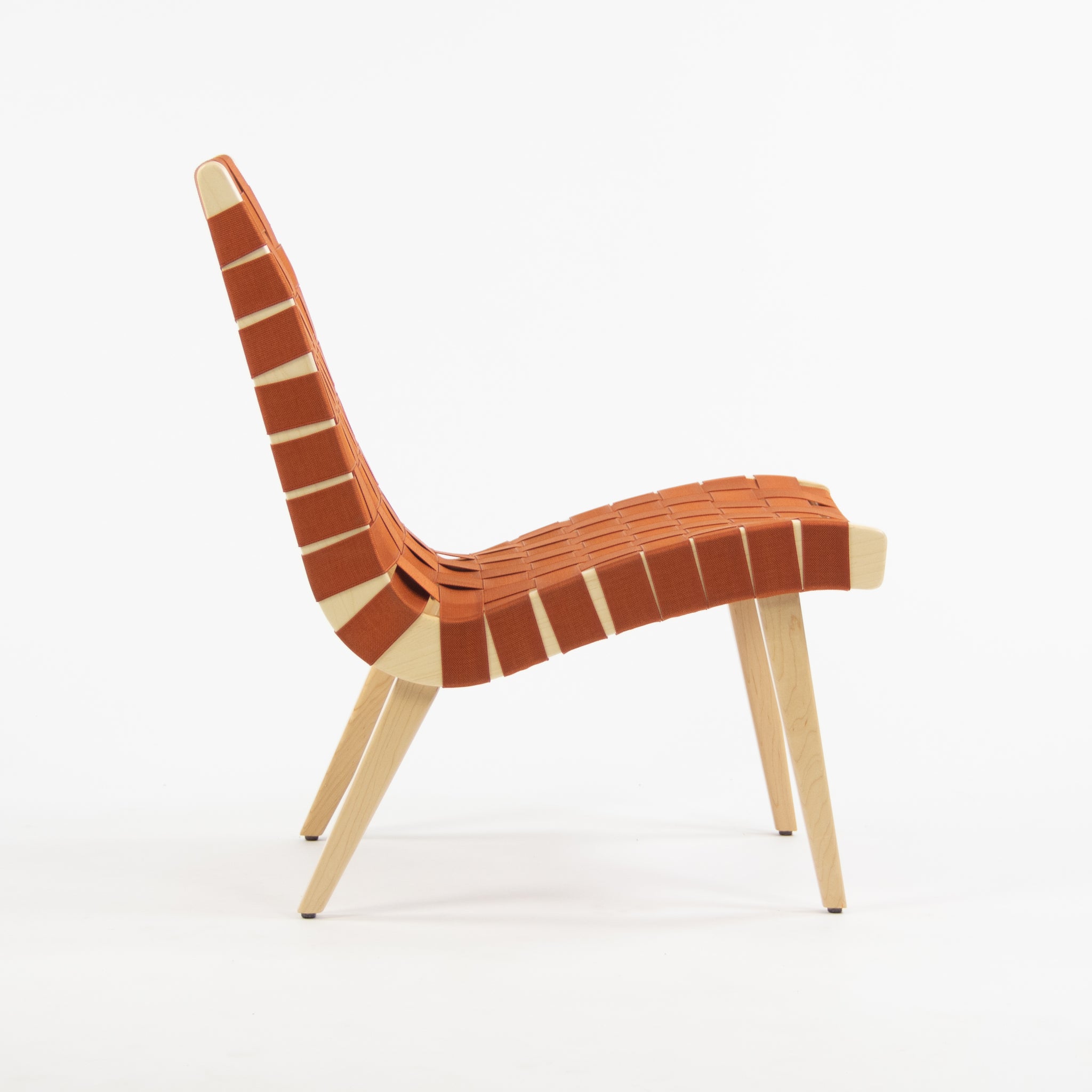 SOLD Knoll Studio 2019 Jens Risom Lounge Chair Maple w/ Orange Webbing
