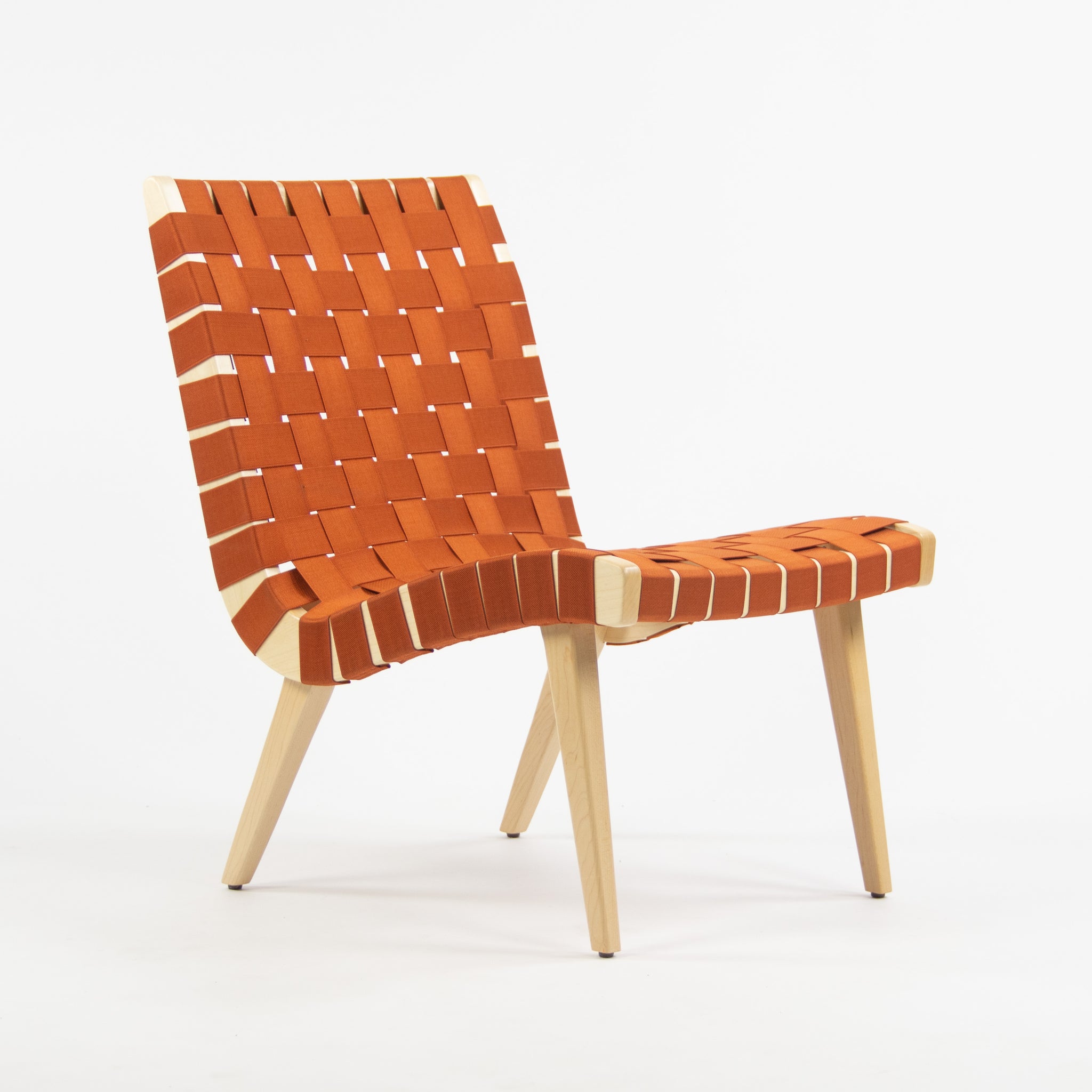 SOLD Knoll Studio 2019 Jens Risom Lounge Chair Maple w/ Orange Webbing