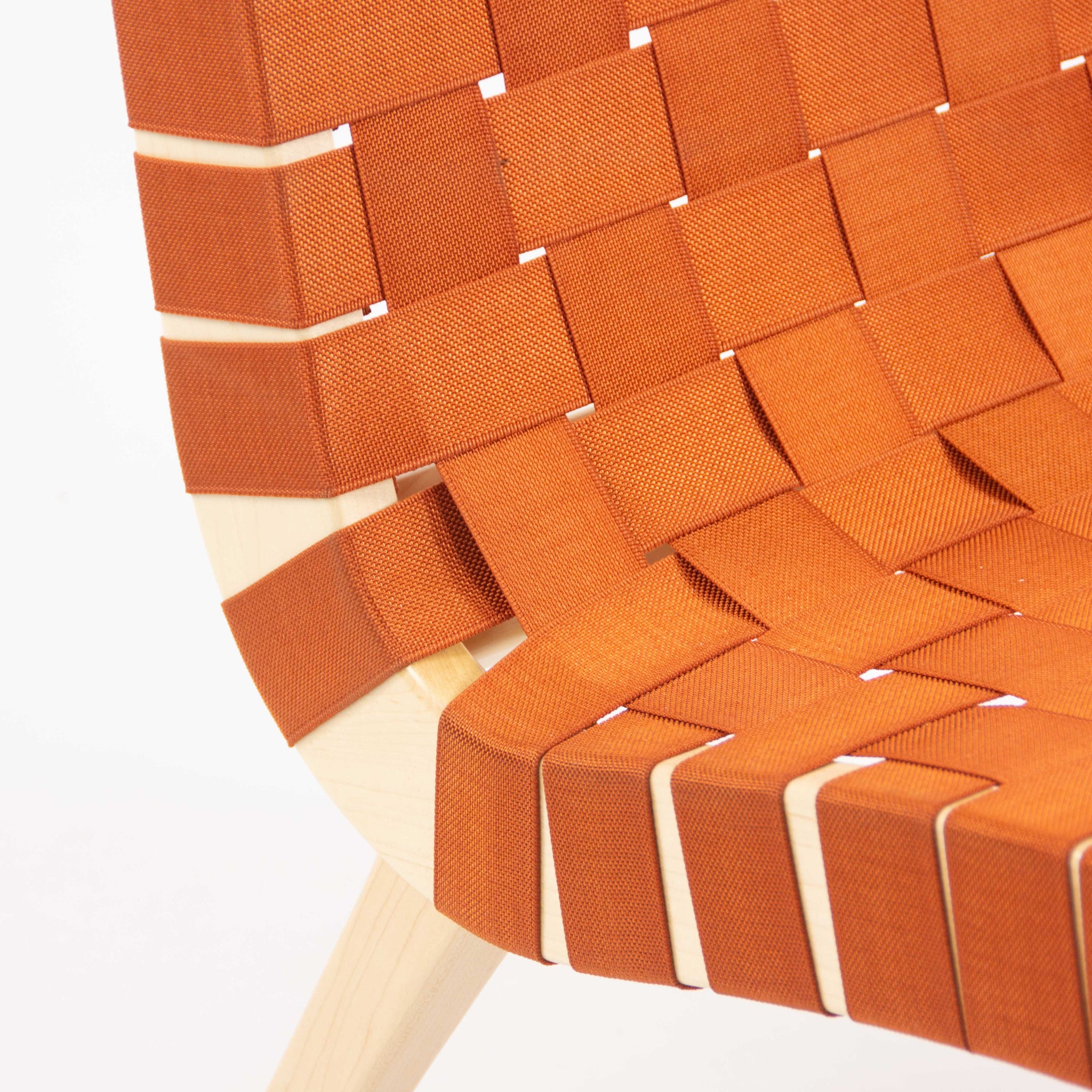 SOLD Knoll Studio 2019 Jens Risom Lounge Chair Maple w/ Orange Webbing