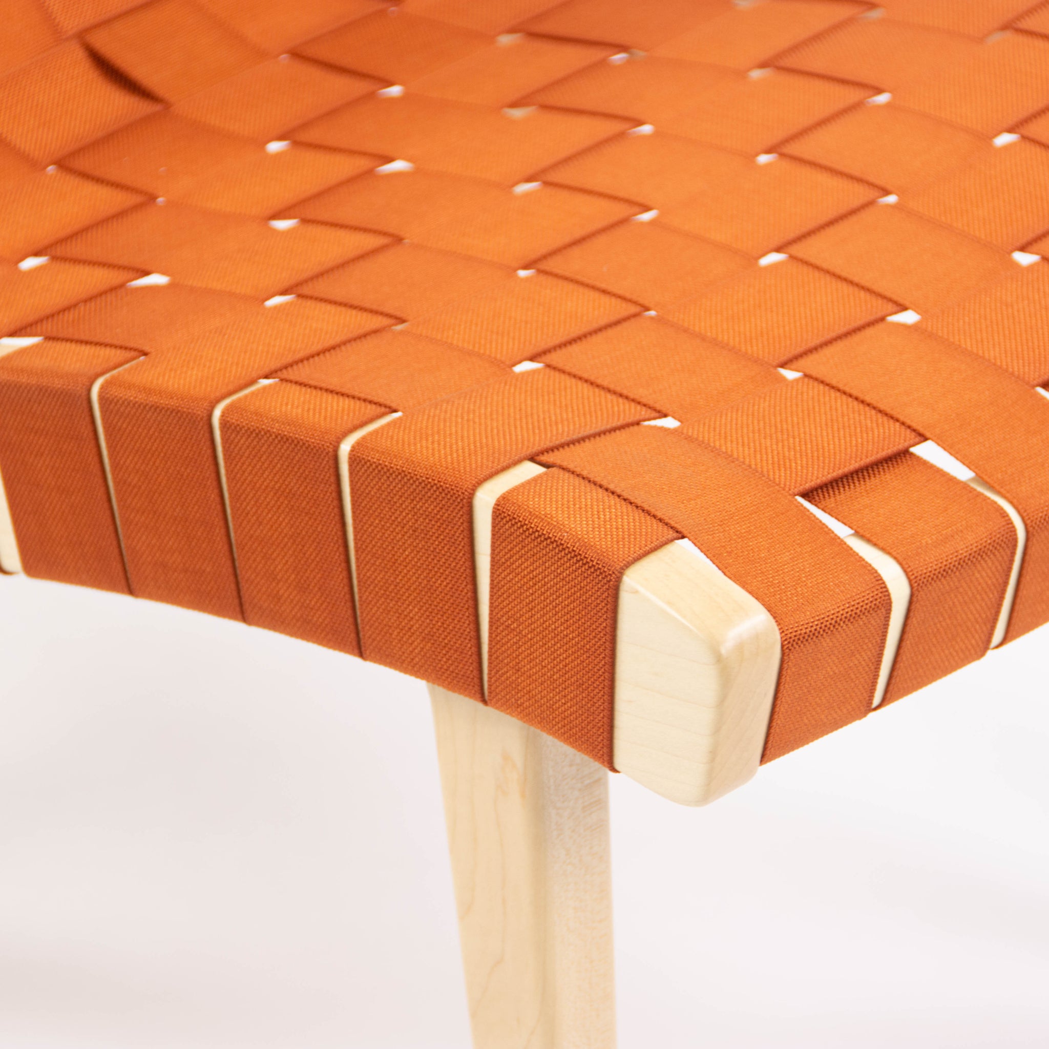 SOLD Knoll Studio 2019 Jens Risom Lounge Chair Maple w/ Orange Webbing