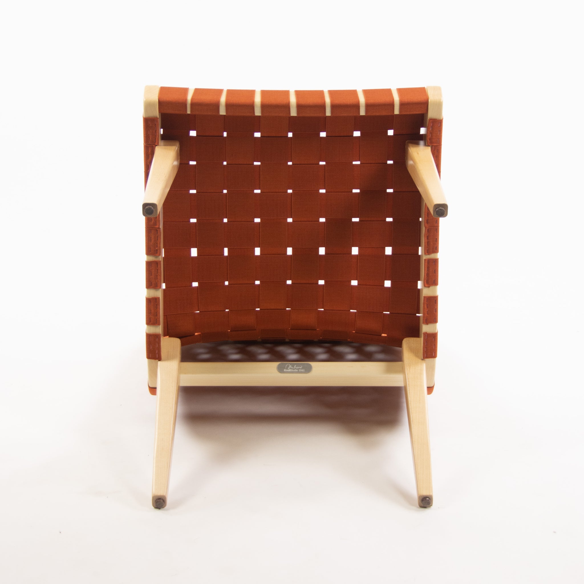 SOLD Knoll Studio 2019 Jens Risom Lounge Chair Maple w/ Orange Webbing
