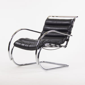 Mies Van Der Rohe Vintage MR Lounge Chair with Arms Black Leather Chrome Knoll