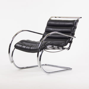 SOLD Mies Van Der Rohe Vintage MR Lounge Chair with Arms Black Leather Chrome Knoll
