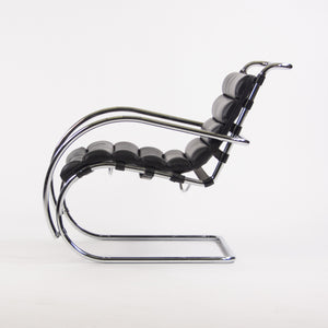 Mies Van Der Rohe Vintage MR Lounge Chair with Arms Black Leather Chrome Knoll