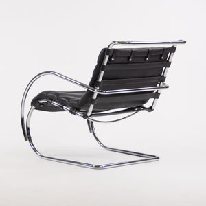 Mies Van Der Rohe Vintage MR Lounge Chair with Arms Black Leather Chrome Knoll