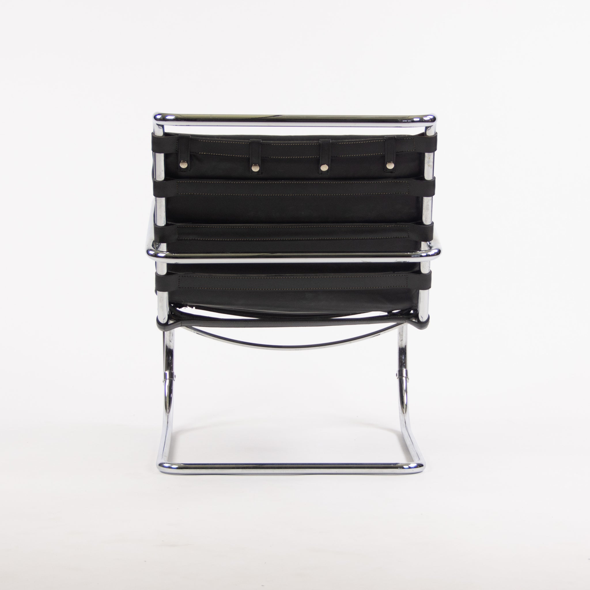Mies Van Der Rohe Vintage MR Lounge Chair with Arms Black Leather Chrome Knoll