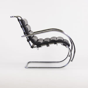 Mies Van Der Rohe Vintage MR Lounge Chair with Arms Black Leather Chrome Knoll