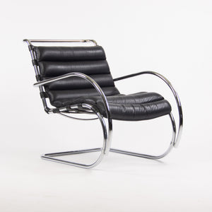 Mies Van Der Rohe Vintage MR Lounge Chair with Arms Black Leather Chrome Knoll