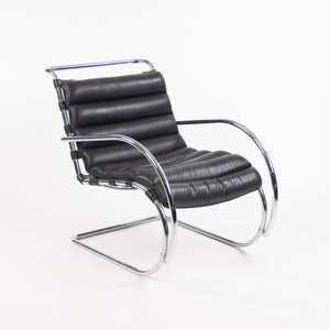 Mies Van Der Rohe Vintage MR Lounge Chair with Arms Black Leather Chrome Knoll