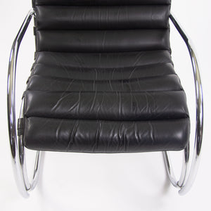 Mies Van Der Rohe Vintage MR Lounge Chair with Arms Black Leather Chrome Knoll