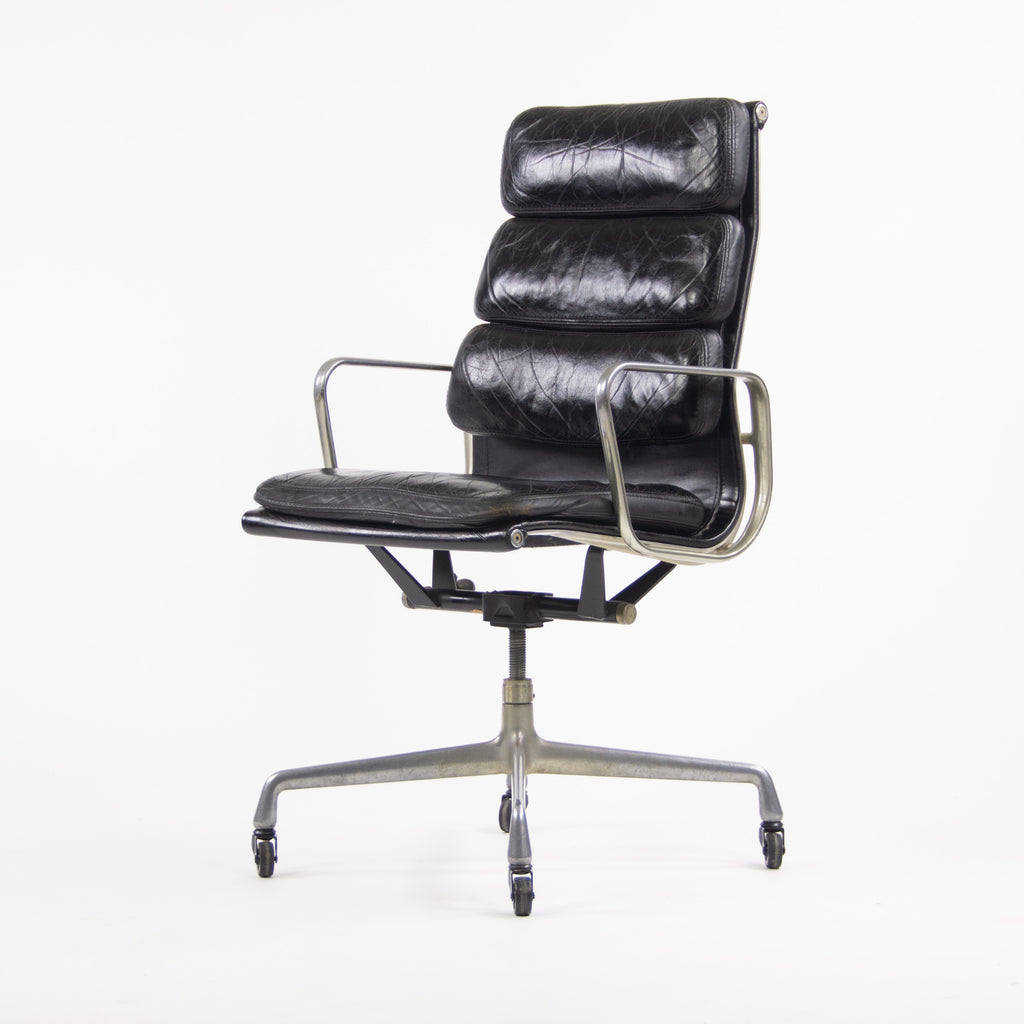 SOLD 1976 Vintage Black Eames Herman Miller High Back Soft Pad Aluminum Group Chair