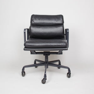 SOLD Eames Herman Miller Soft Pad Aluminum Group Chair Black Leather 4x