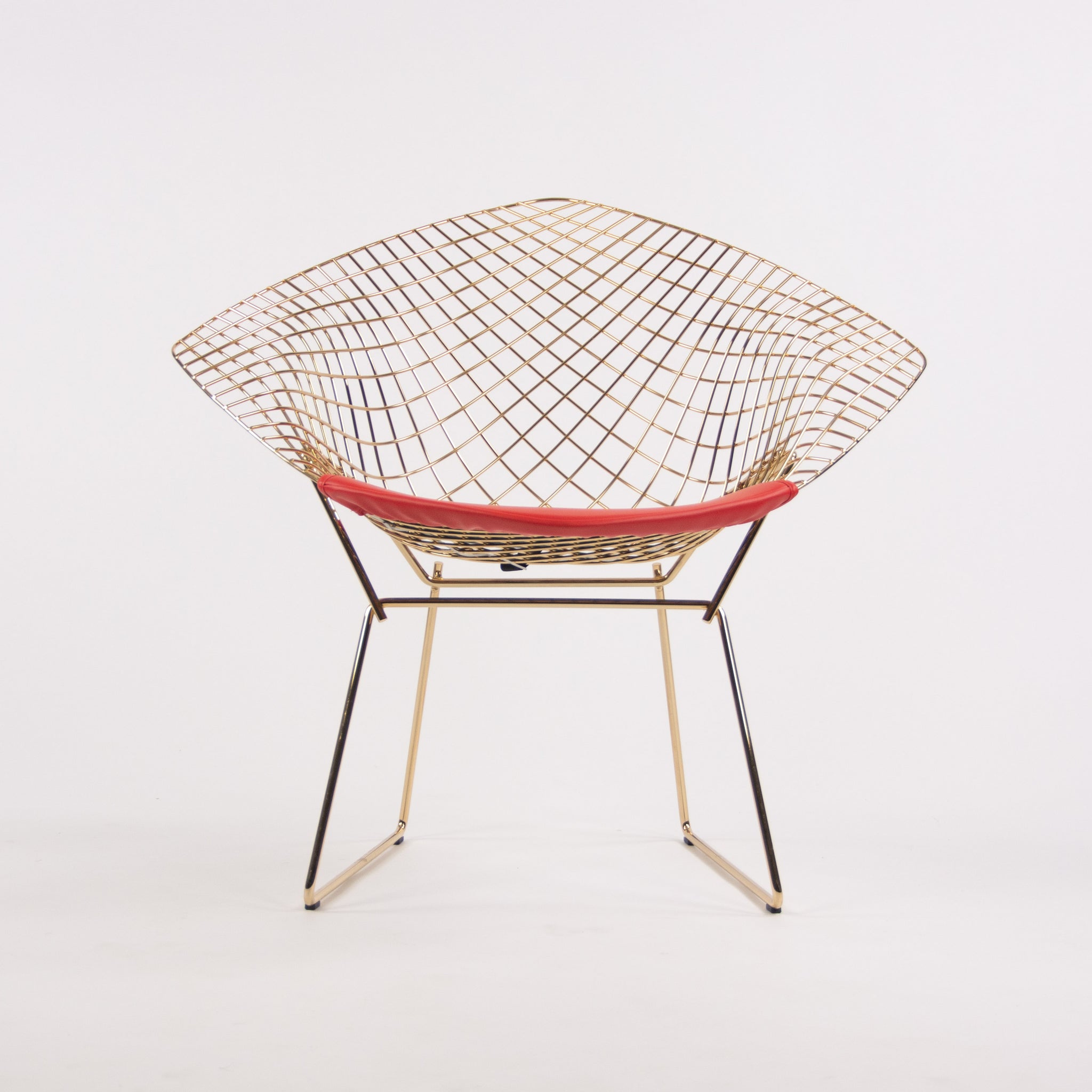 SOLD Pair of New 18k Gold Knoll Studio Harry Bertoia Wire Diamond Chairs Red 5k MSRP
