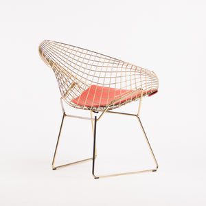 SOLD Pair of New 18k Gold Knoll Studio Harry Bertoia Wire Diamond Chairs Red 5k MSRP