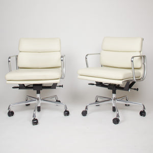 SOLD Eames Herman Miller Soft Pad Aluminum Group Chairs White Leather Mint (2x)