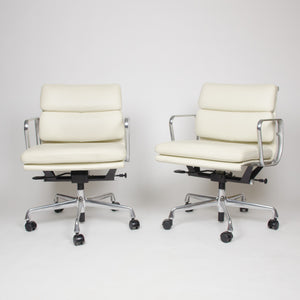 SOLD Eames Herman Miller Soft Pad Aluminum Group Chairs White Leather Mint (2x)