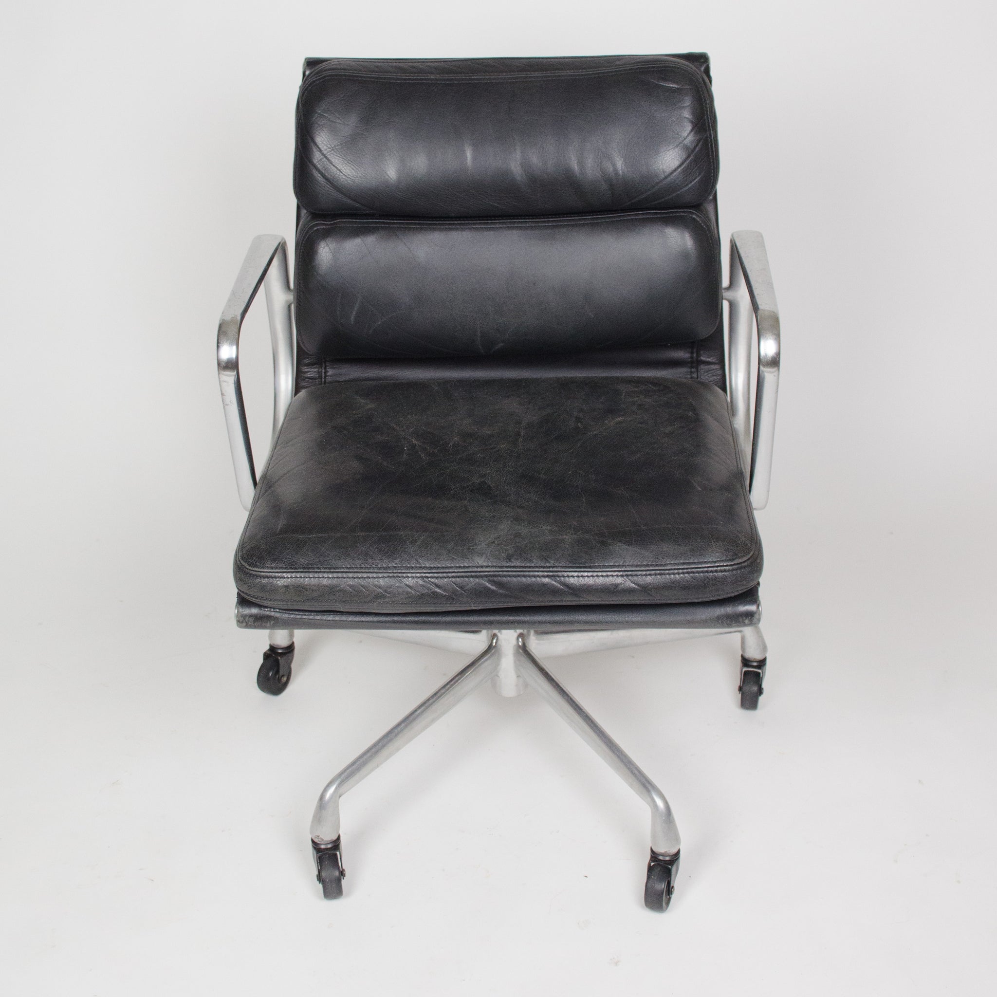 SOLD Eames Herman Miller Vintage Leather Low Soft Pad Aluminum Desk Chairs