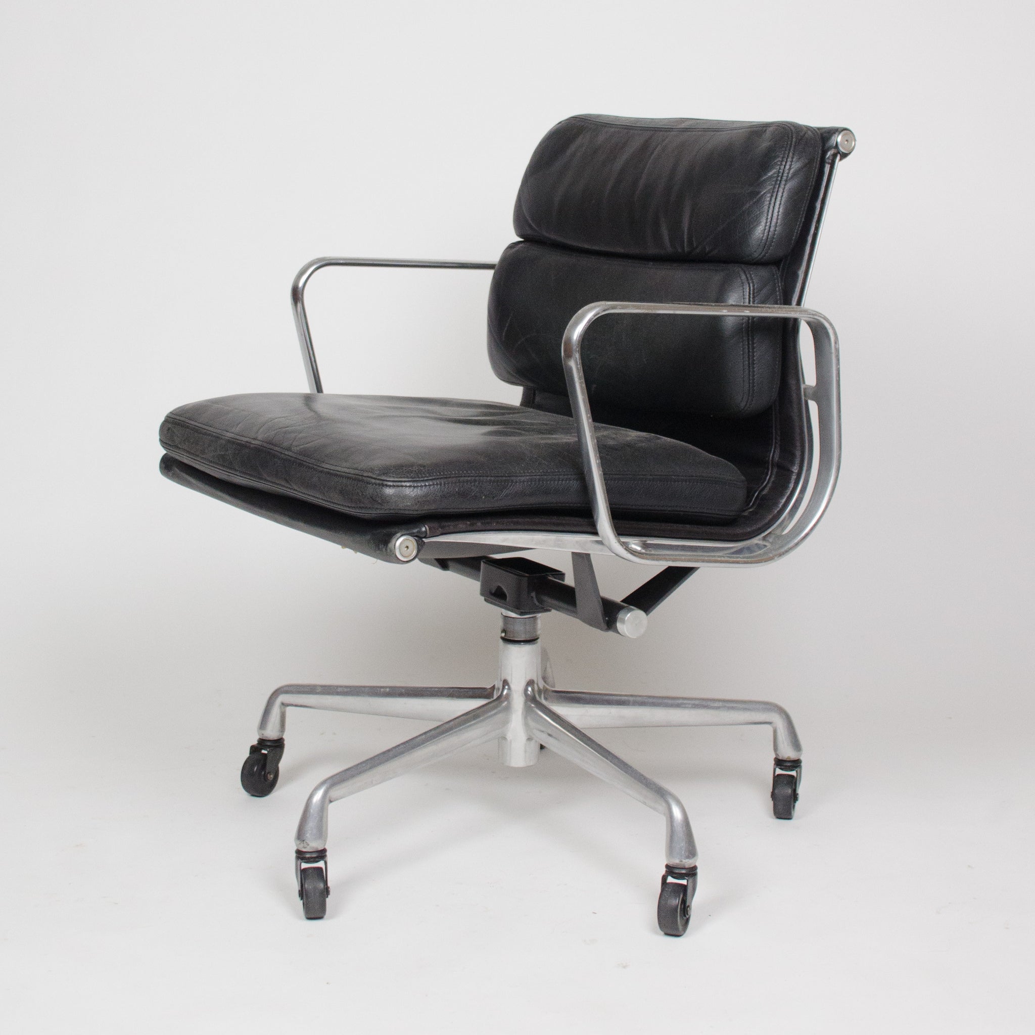 SOLD Eames Herman Miller Vintage Leather Low Soft Pad Aluminum Desk Chairs