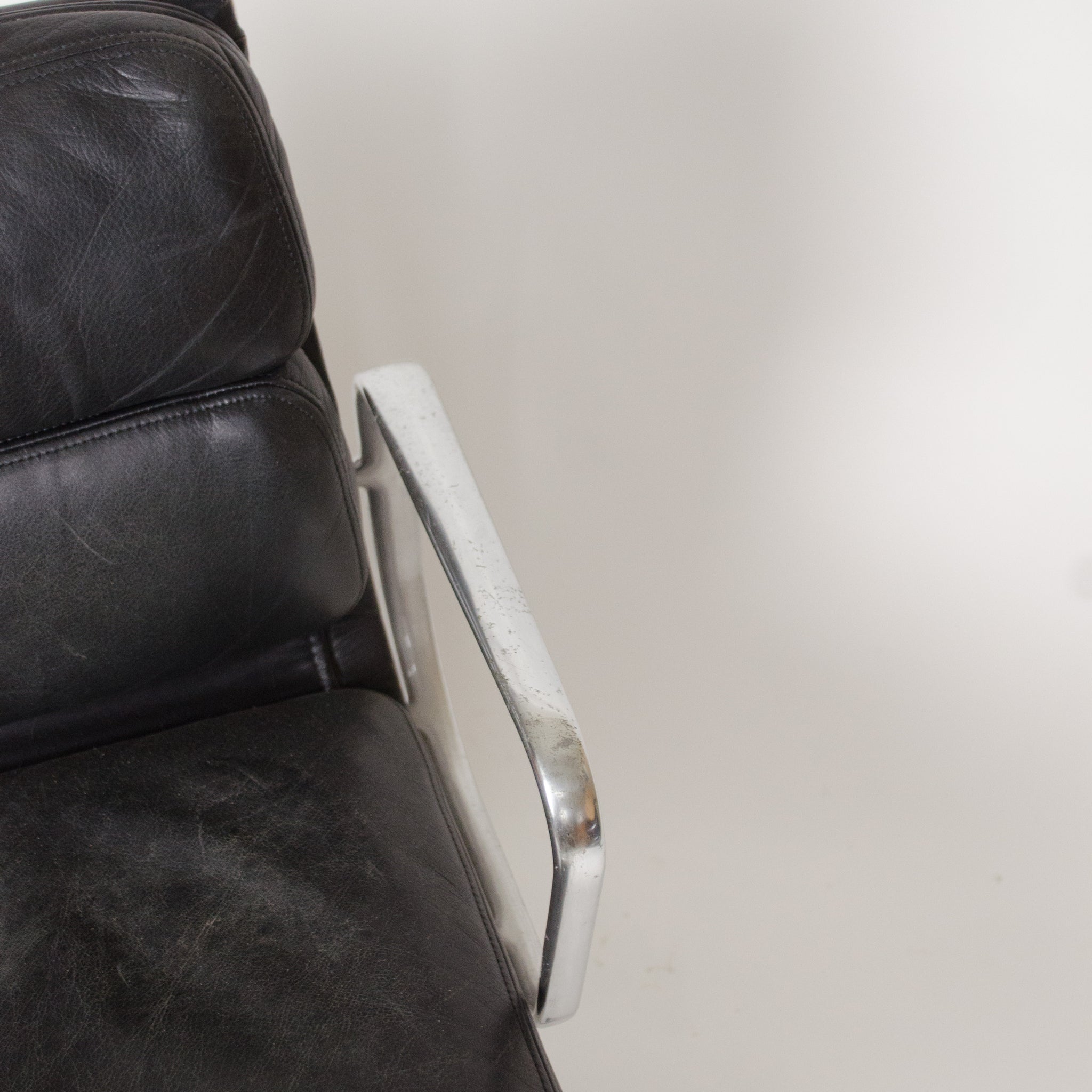 SOLD Eames Herman Miller Vintage Leather Low Soft Pad Aluminum Desk Chairs
