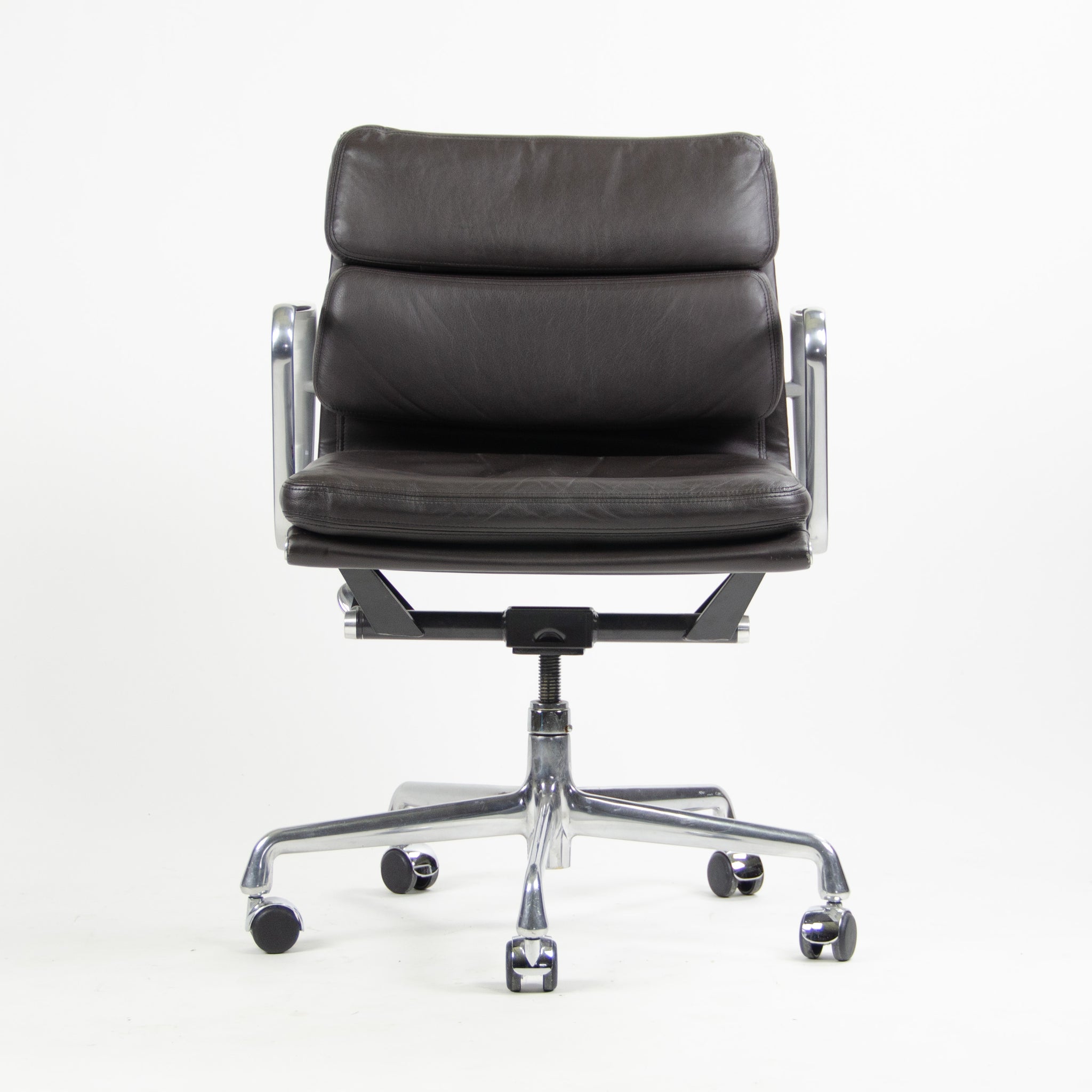 SOLD Herman Miller Eames Soft Pad Low Aluminum Group Chair Brown Leather 2000's 5x Available